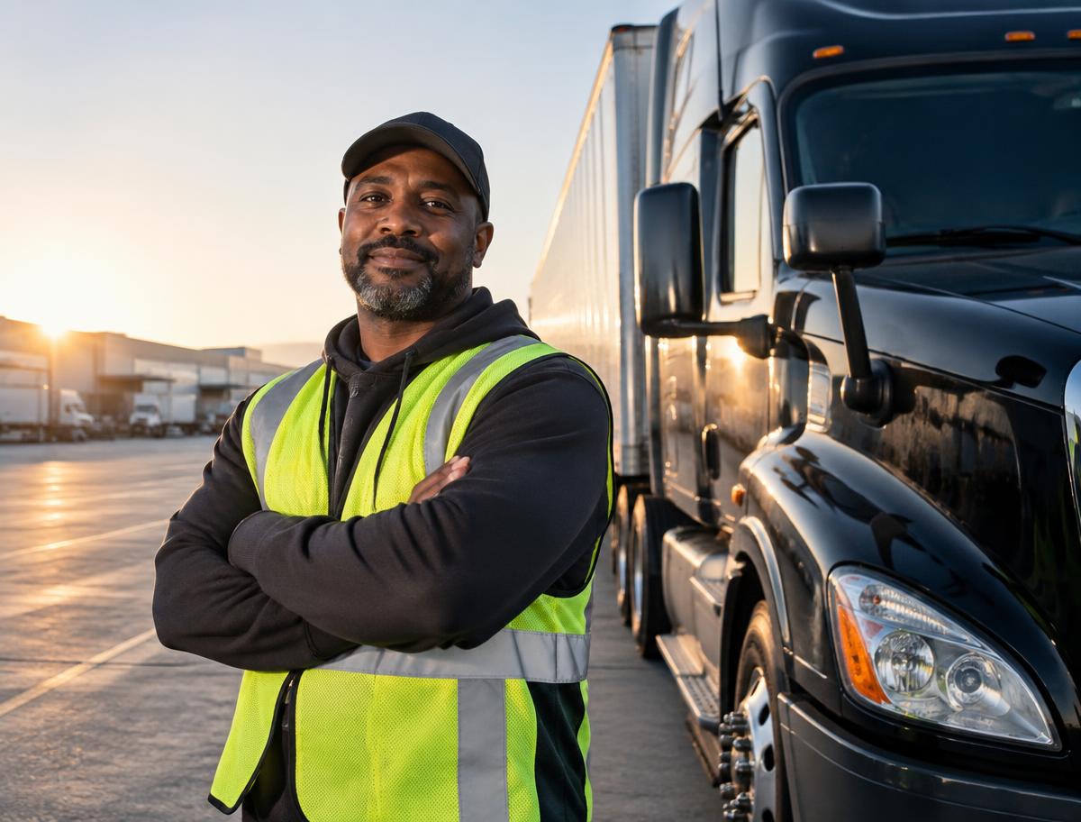 Professional truck driver beside a semi truck